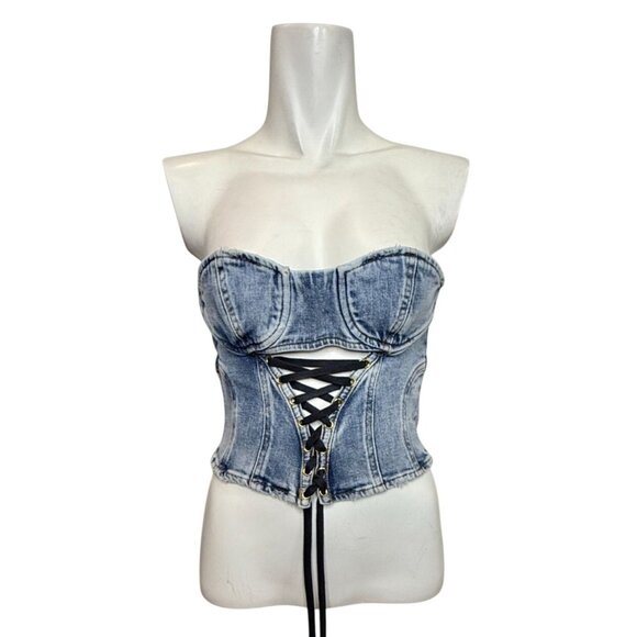 NEW Retrofete Blue Denim Strapless Corset Bustier NWT - Size S - Picture 1 of 8